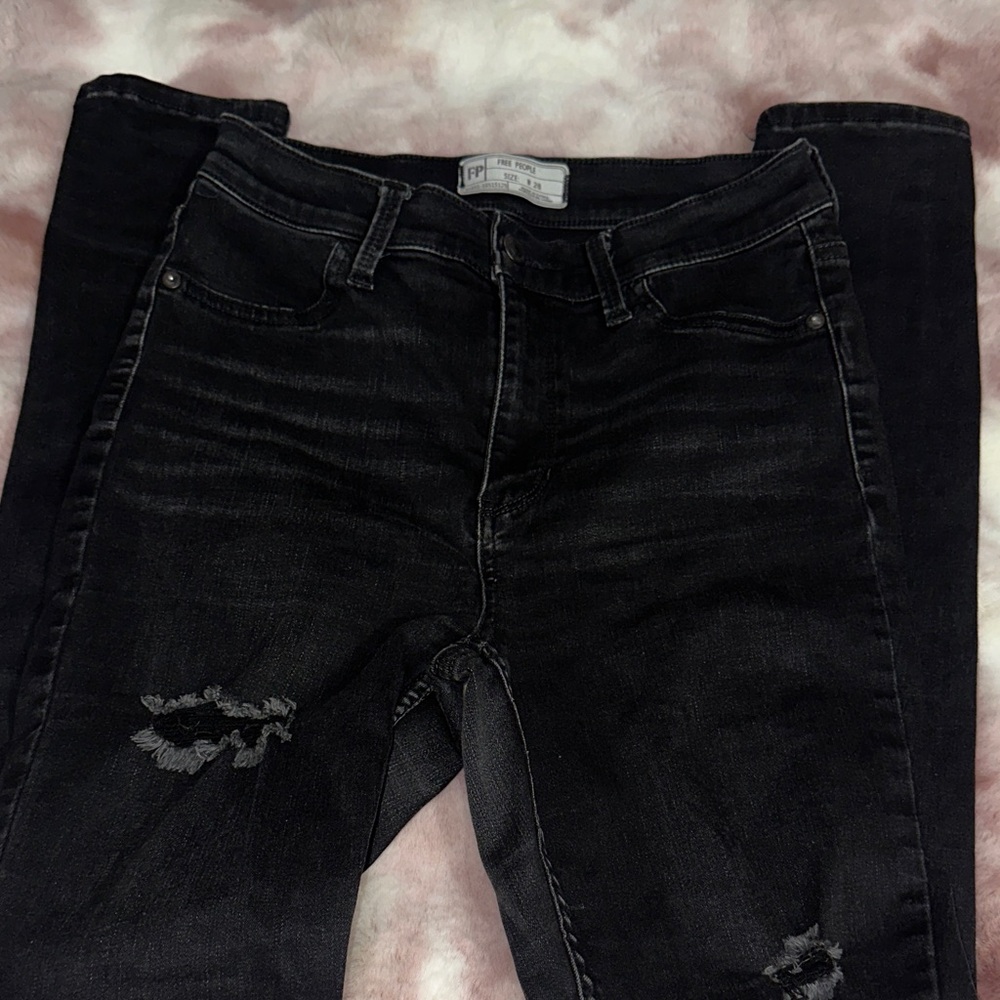 Free People Black Distressed Skinny Jeans